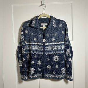Vintage holiday sweater cardigan full zip, women’s large winter sweater